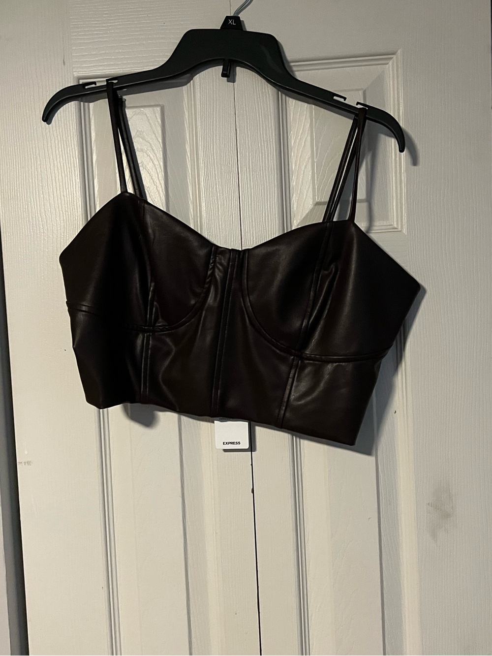 Express Faux Leather Dark Brown Bustier Crop Top